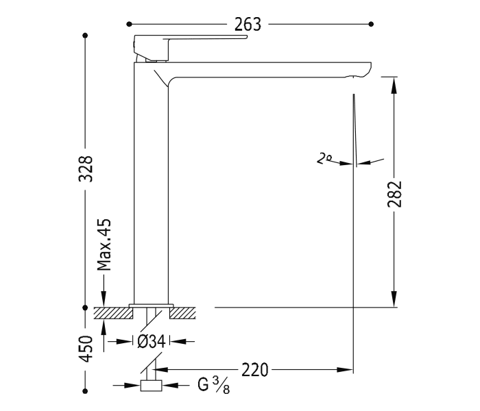 Grifo de lavabo Tres Loft Croquis 1