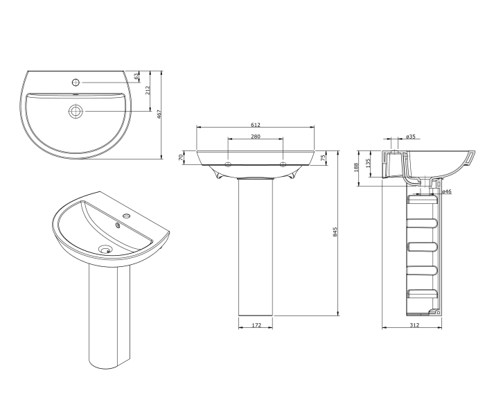 Lavabos de pie Unisan Sanidusa Easy Croquis 3