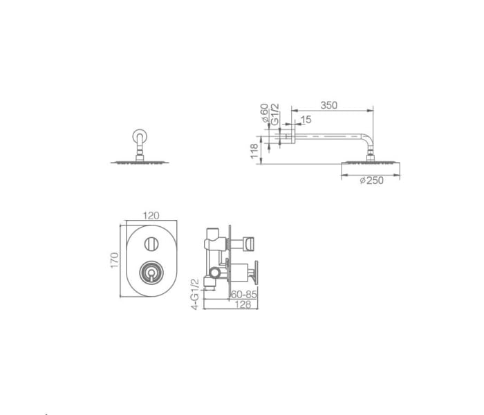 Conjunto de ducha empotrado Imex Olimpo Croquis 4