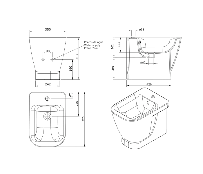 Pack inodoro + bidé compacto de Unisan Sanidusa Look Croquis 5