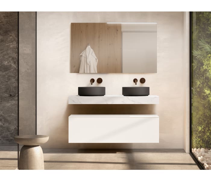 Mueble de baño con encimera de madera 10 cm de altura en color Cala con cajonera Visobath Nomad Principal 4
