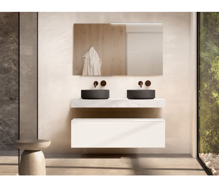 Mueble de baño con encimera de madera 10 cm de altura en color Cala con cajonera Visobath Nomad Principal 4