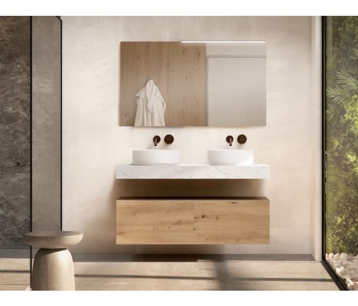Mueble de baño con encimera de madera 10 cm de altura en color Cala con cajonera Visobath Nomad Principal 1