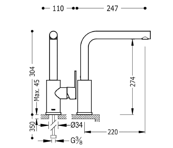 Grifo de cocina de Tres Selection Croquis 1