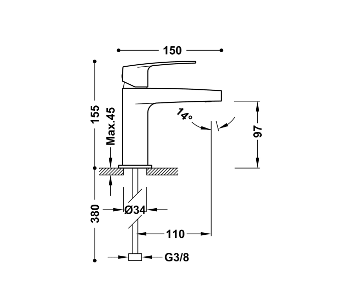 Grifo de lavabo Tres Flat Croquis 2
