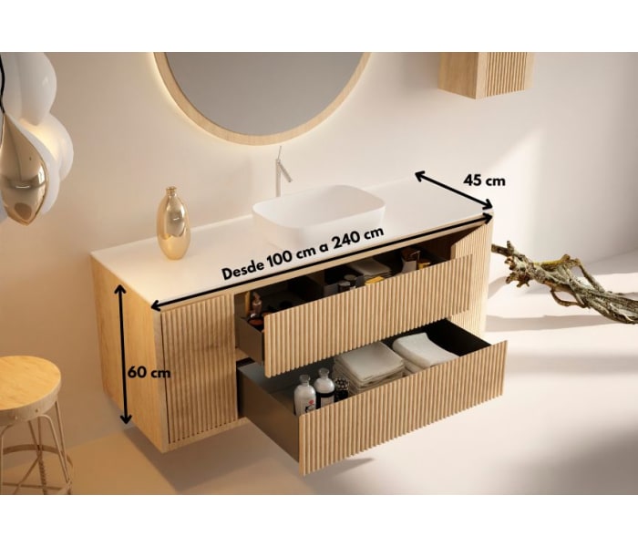 Mueble de baño madera maciza con encimera de solid surface Bruntec Alpes 13 Croquis 5