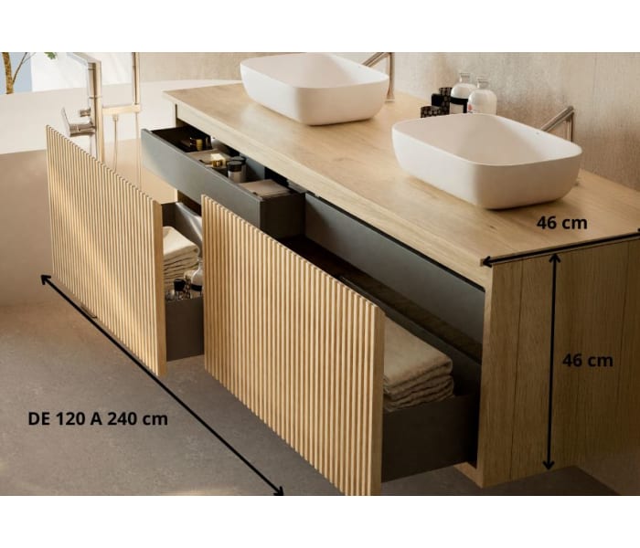 Mueble de baño madera maciza con encimera de madera Bruntec Alpes 4 Croquis 3