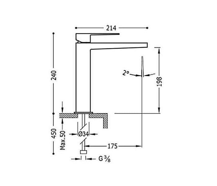 Grifo de lavabo Tres Slim Exclusive Croquis 4