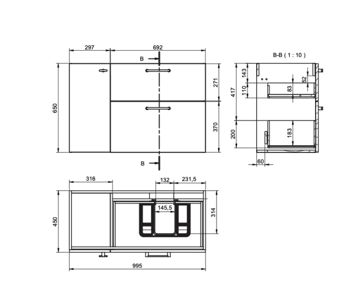Mueble de baño con banquillo, encimera de madera VisoBath Verso Croquis 14