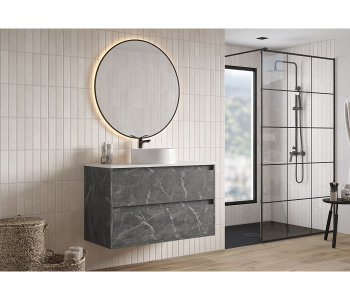 Mueble de baño con encimera Piedra Compactada blanca Bruntec Artemisa Principal 3
