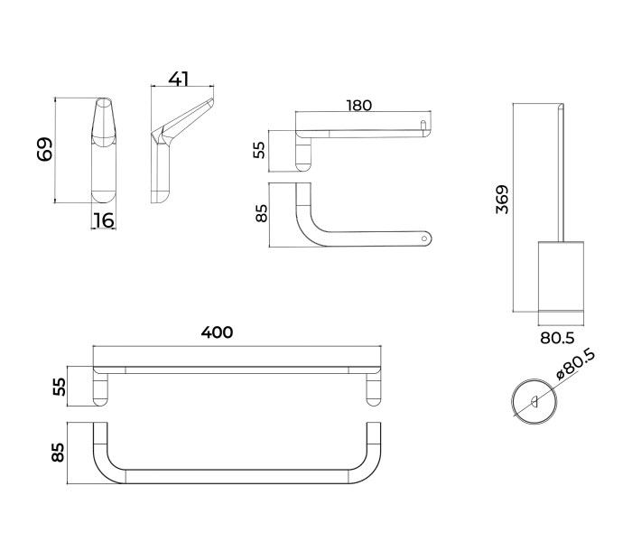 Conjunto de accesorios de baño Medimex Aura Croquis 14