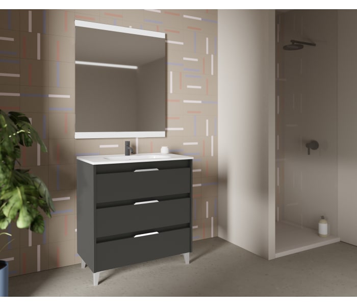 Mueble de baño patas de haya  Blanco brillo Royo Kaori Amizuva