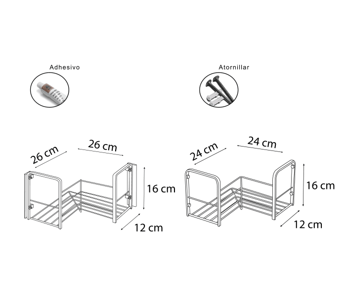 Estante para ducha tipo L Bruntec 600 Croquis 1