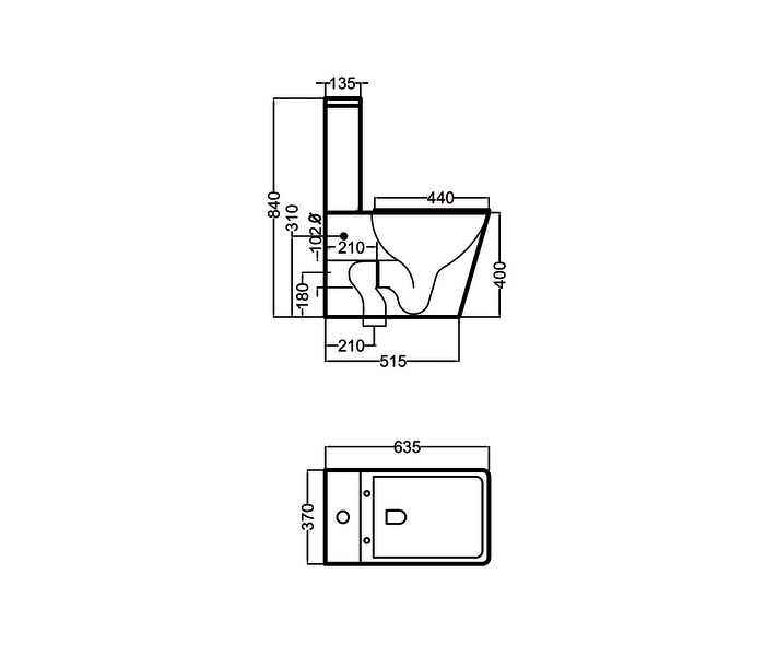 Inodoro compacto Rimless de Bruntec Square Croquis 7