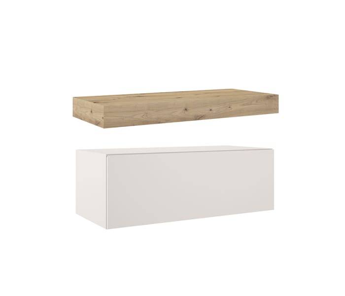 Mueble de baño con encimera de madera 10 cm de altura en color Roble Costa con cajonera Visobath Nomad Principal 3