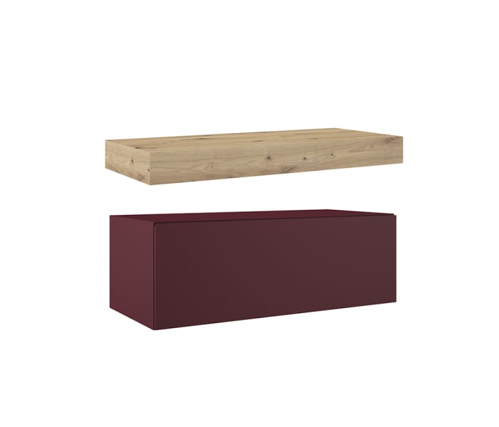 Mueble de baño con encimera de madera 10 cm de altura en color Roble Costa con cajonera Visobath Nomad Principal 9