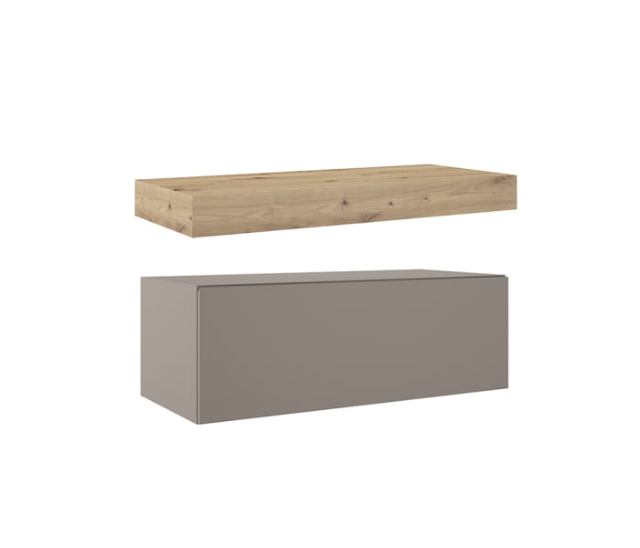 Mueble de baño con encimera de madera 10 cm de altura en color Roble Costa con cajonera Visobath Nomad Principal 6