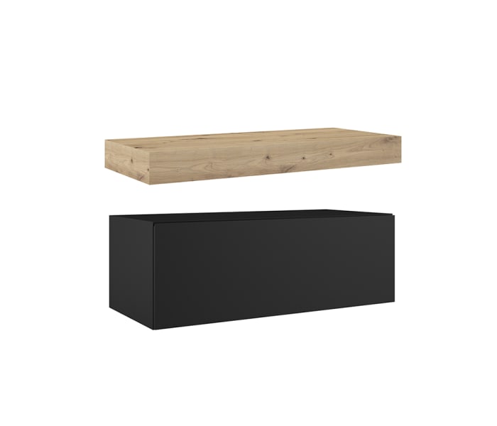 Mueble de baño con encimera de madera 10 cm de altura en color Roble Costa con cajonera Visobath Nomad Principal 11