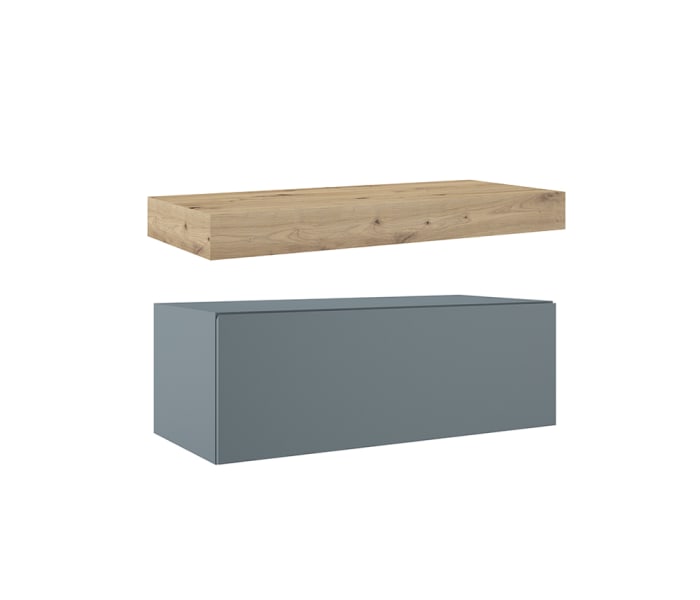 Mueble de baño con encimera de madera 10 cm de altura en color Roble Costa con cajonera Visobath Nomad Principal 5