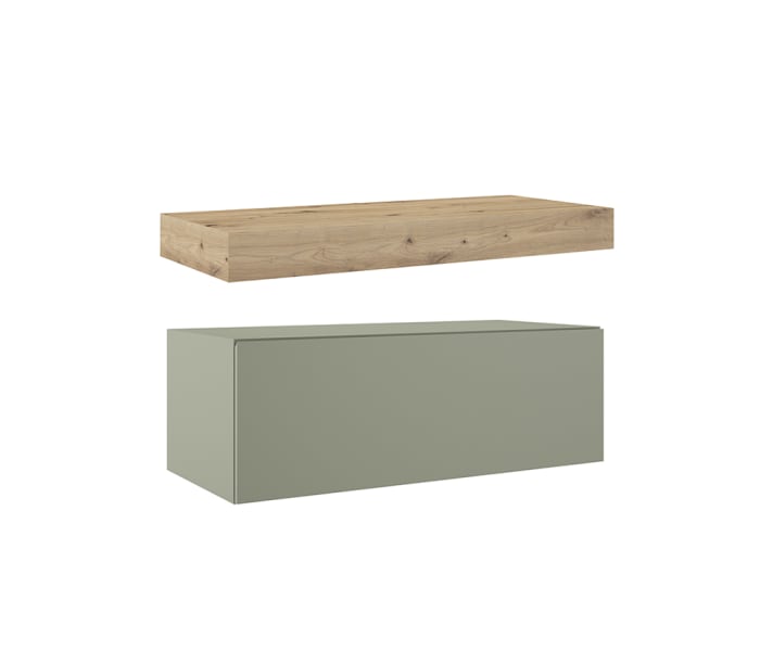 Mueble de baño con encimera de madera 10 cm de altura en color Roble Costa con cajonera Visobath Nomad Principal 4