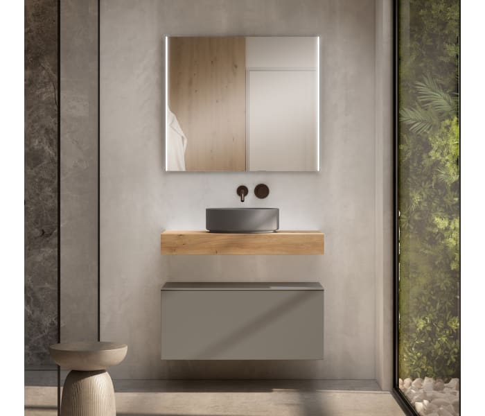 Mueble de baño con encimera de madera 10 cm de altura en color Roble Costa con cajonera Visobath Nomad Principal 1