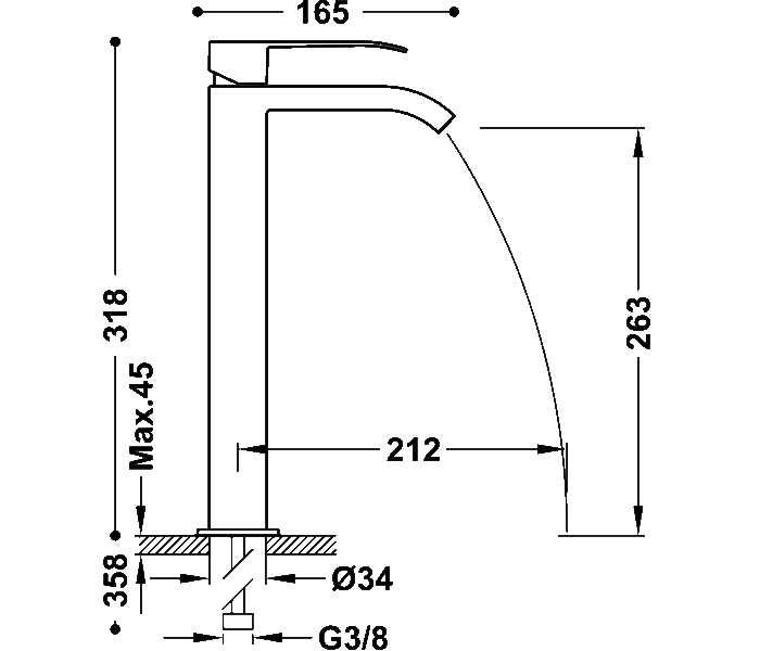 Grifo de lavabo Tres Cuadro Croquis 1