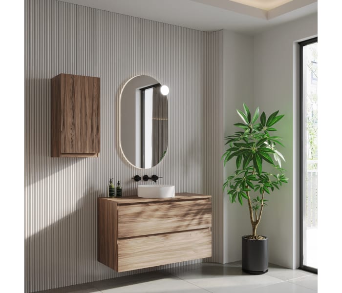 Mueble de baño color madera con encimera de madera Bruntec Vilma Principal 3