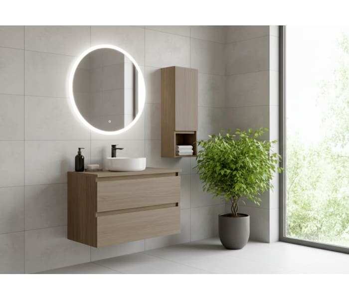 Mueble de baño color madera laminada con encimera de madera Bruntec Vilma Principal 0