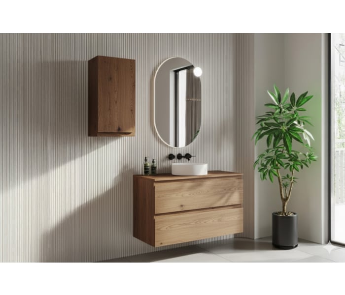 Mueble de baño color madera laminada con encimera de madera Bruntec Vilma Principal 2