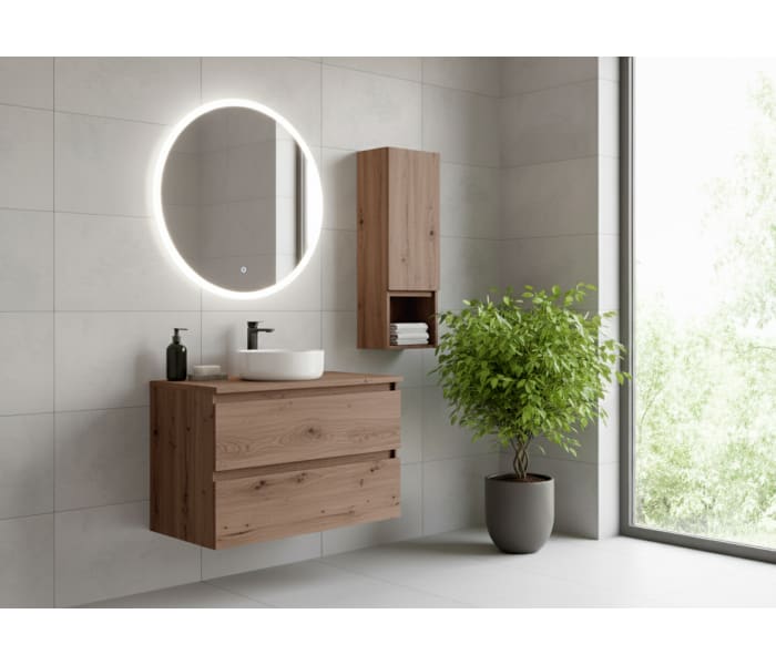Mueble de baño color madera laminada con encimera de madera Bruntec Vilma Principal 2