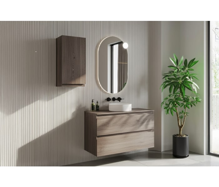 Mueble de baño color madera laminada con encimera de madera Bruntec Vilma Principal 4