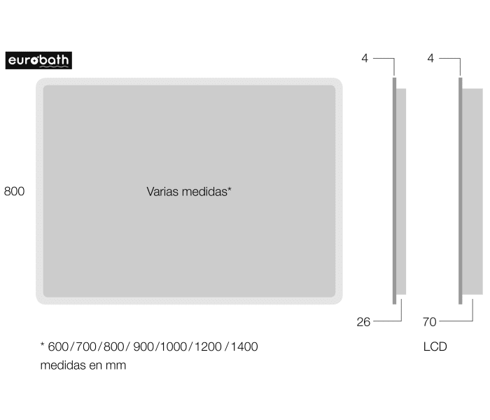 Espejo de baño con luz LED Eurobath, Mykonos Croquis 2