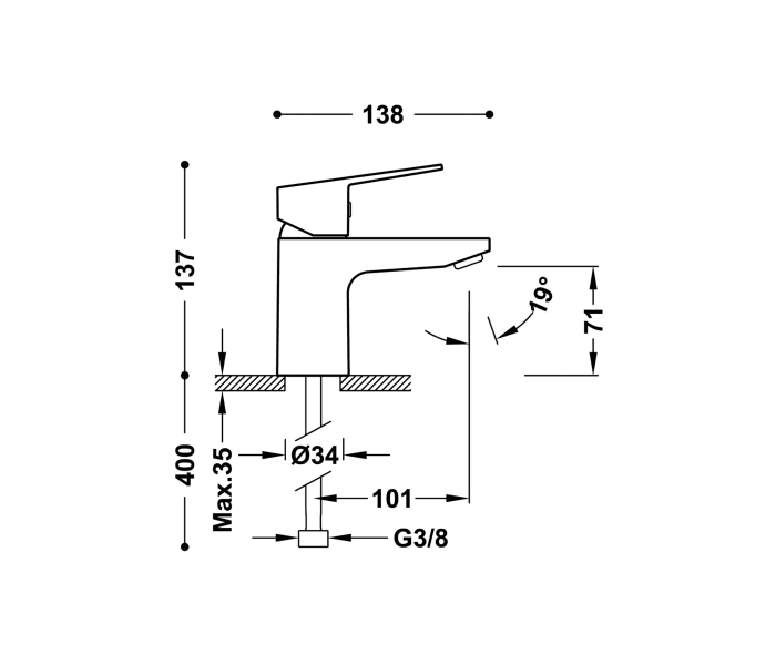 Grifo de lavabo Tres Base Croquis 1