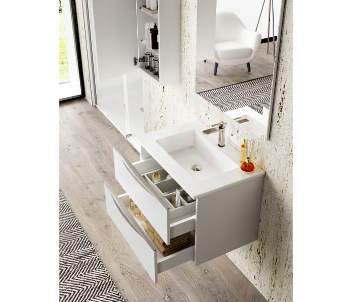 Pack de lavabo con toallero más mueble de 100 en color roble modelo Clean  marca Unisan