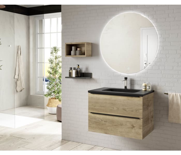 Escobilla Baño Metal Negro y Madera Roble, Baño