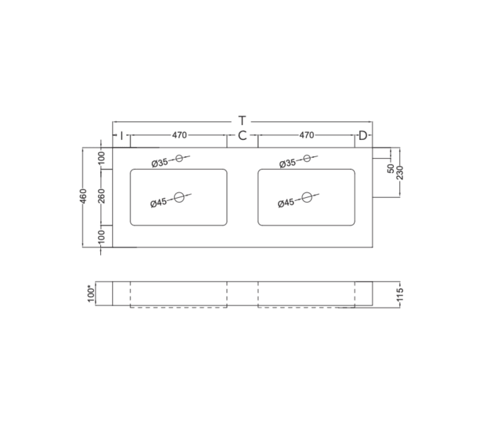Lavabo suspendido Coycama Ambar Croquis 5