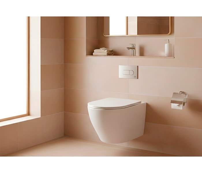 Pack inodoro suspendido + cisterna empotrada Bruntec Lisboa Plus + pulsador Ambiente 7