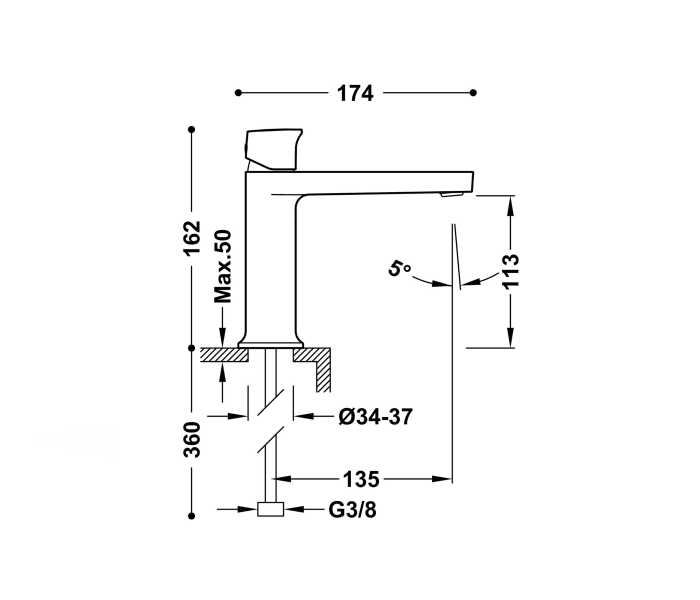 Grifo de lavabo Tres Project Croquis 12