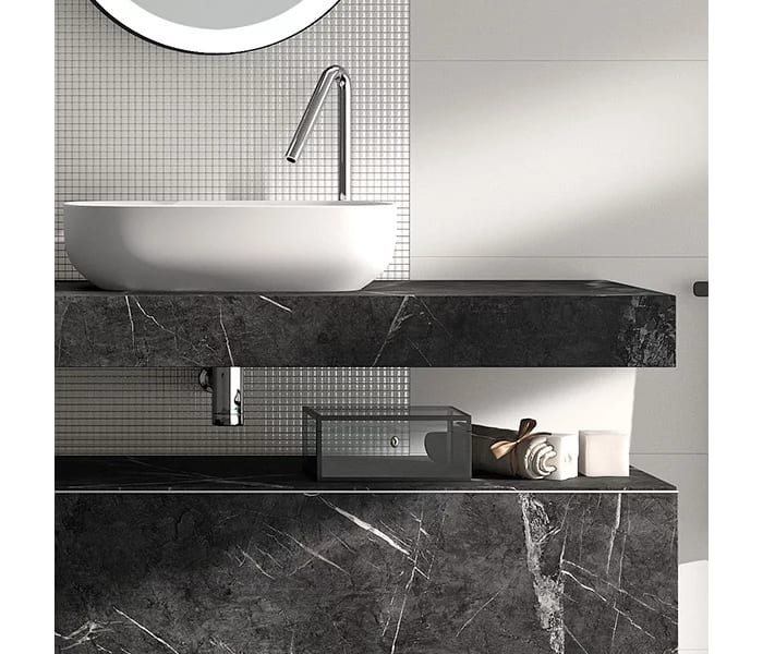Mueble de baño con encimera de madera 10 cm de altura con cajonera Visobath Nomad monocolor Detalle 4