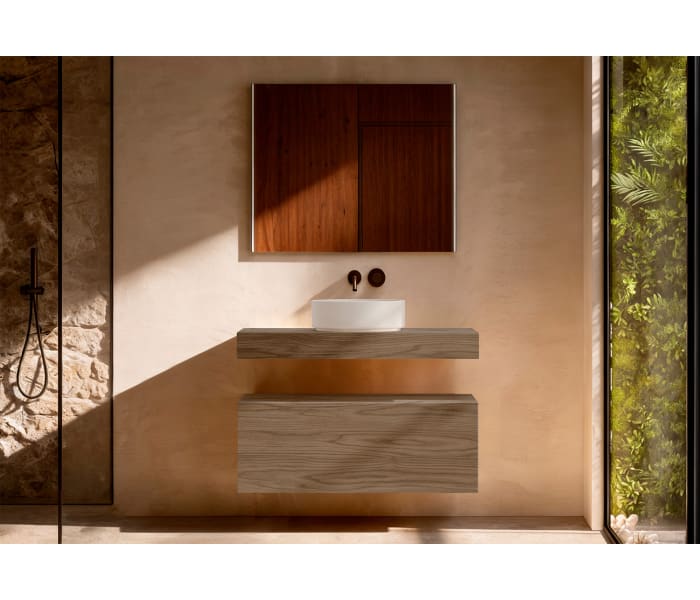 Mueble de baño con encimera de madera 10 cm de altura con cajonera Visobath Nomad monocolor Principal 2