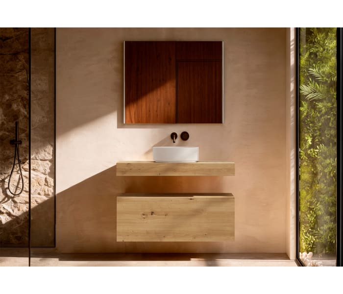 Mueble de baño con encimera de madera 10 cm de altura con cajonera Visobath Nomad monocolor Principal 1