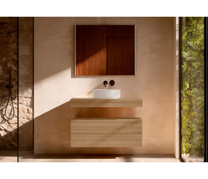 Mueble de baño con encimera de madera 10 cm de altura con cajonera Visobath Nomad monocolor Principal 3