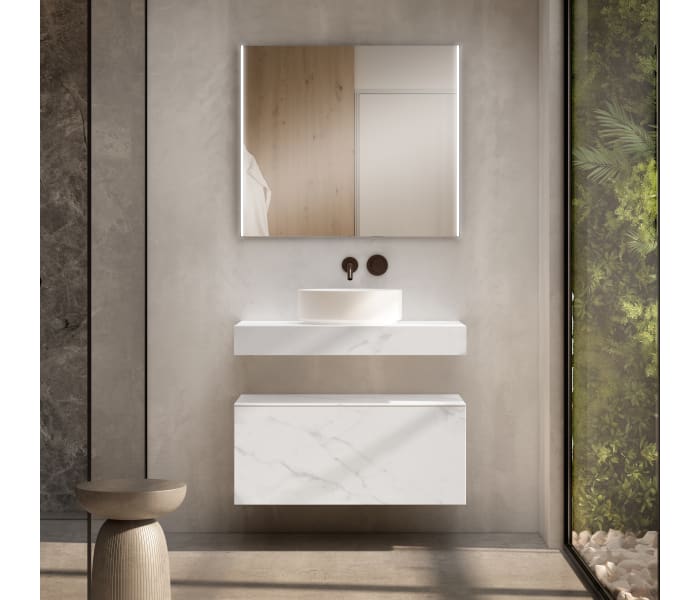 Conjunto mueble de baño con encimera de madera 10 cm de altura con cajonera Visobath Nomad monocolor Principal 1