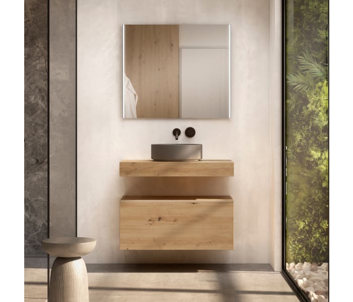 Conjunto mueble de baño con encimera de madera 10 cm de altura con cajonera Visobath Nomad monocolor Principal 0