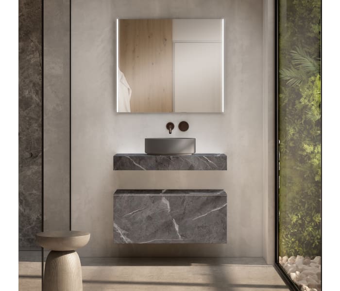 Mueble de baño con encimera de madera 10 cm de altura con cajonera Visobath Nomad monocolor Principal 2