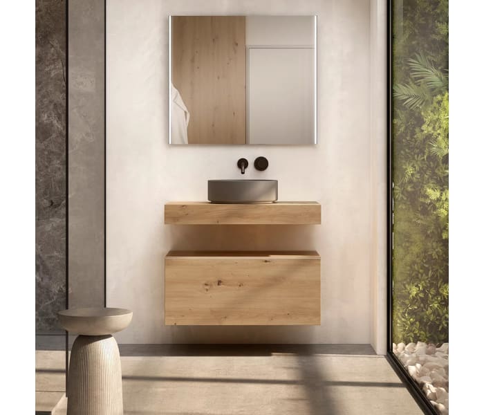 Conjunto mueble de baño con encimera de madera 10 cm de altura con cajonera Visobath Nomad Principal 0