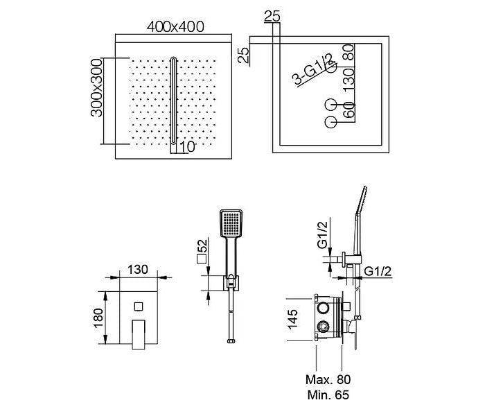 Conjunto de ducha empotrado Imex Málaga Croquis 7