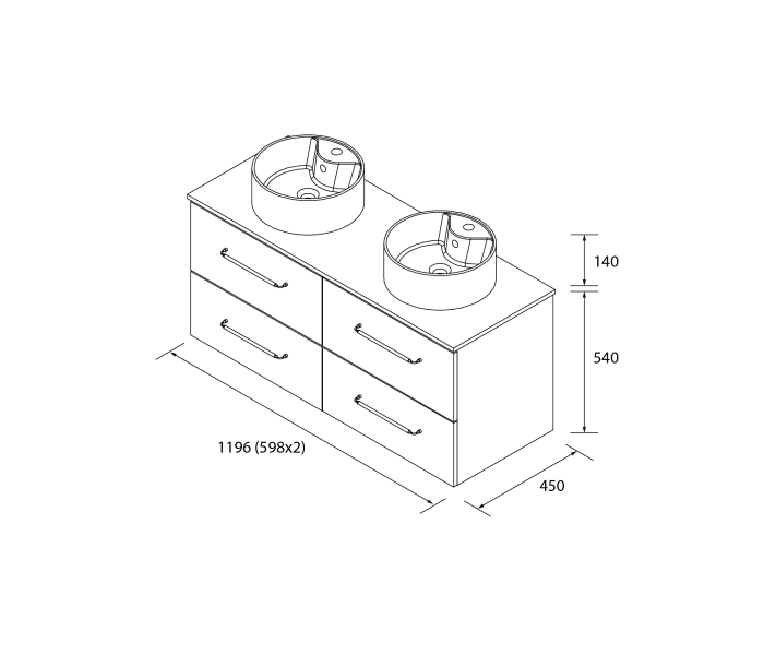 Conjunto mueble de baño con lavabo sobre encimera Salgar Morai Croquis 4