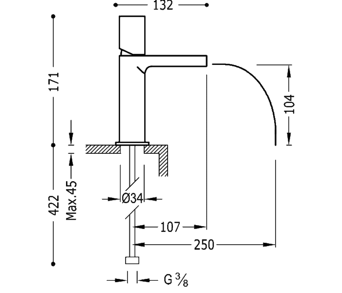 Grifo lavabo Tres Loft Croquis 2
