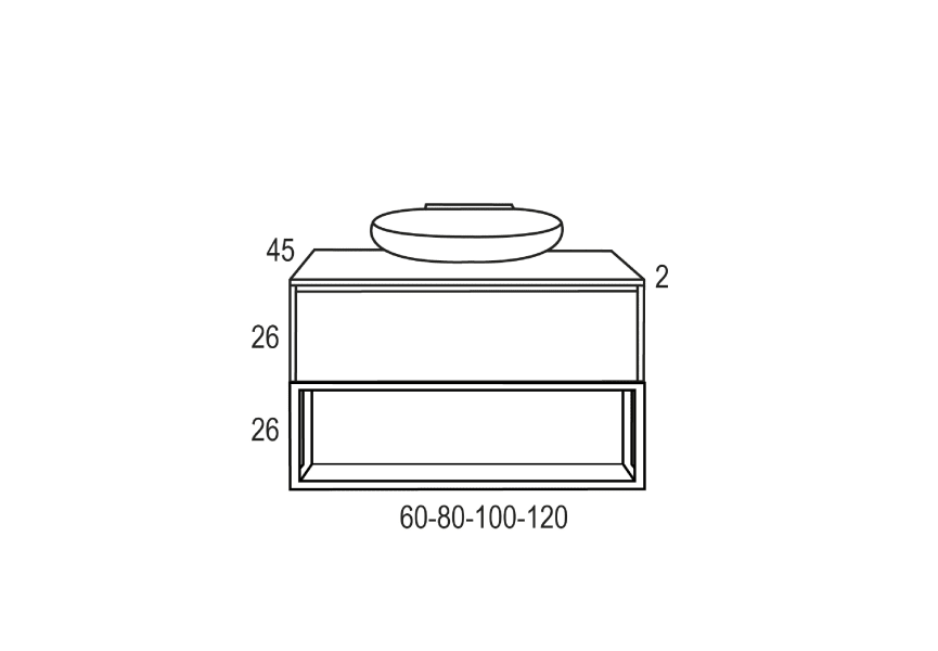 Conjunto mueble de baño con lavabo sobre encimera Inve Sensi Croquis 4